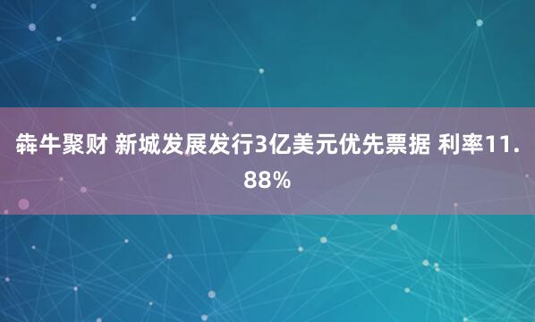 犇牛聚财 新城发展发行3亿美元优先票据 利率11.88%